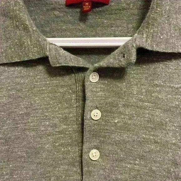 7 For all Mankind Wool Linen Blend Sweater Collared Button Polo in grey medium - Picture 3 of 8